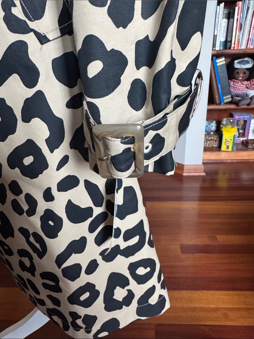 Women's Beige and Black Leopard Print Wrap trench coat - Picture 6 of 8